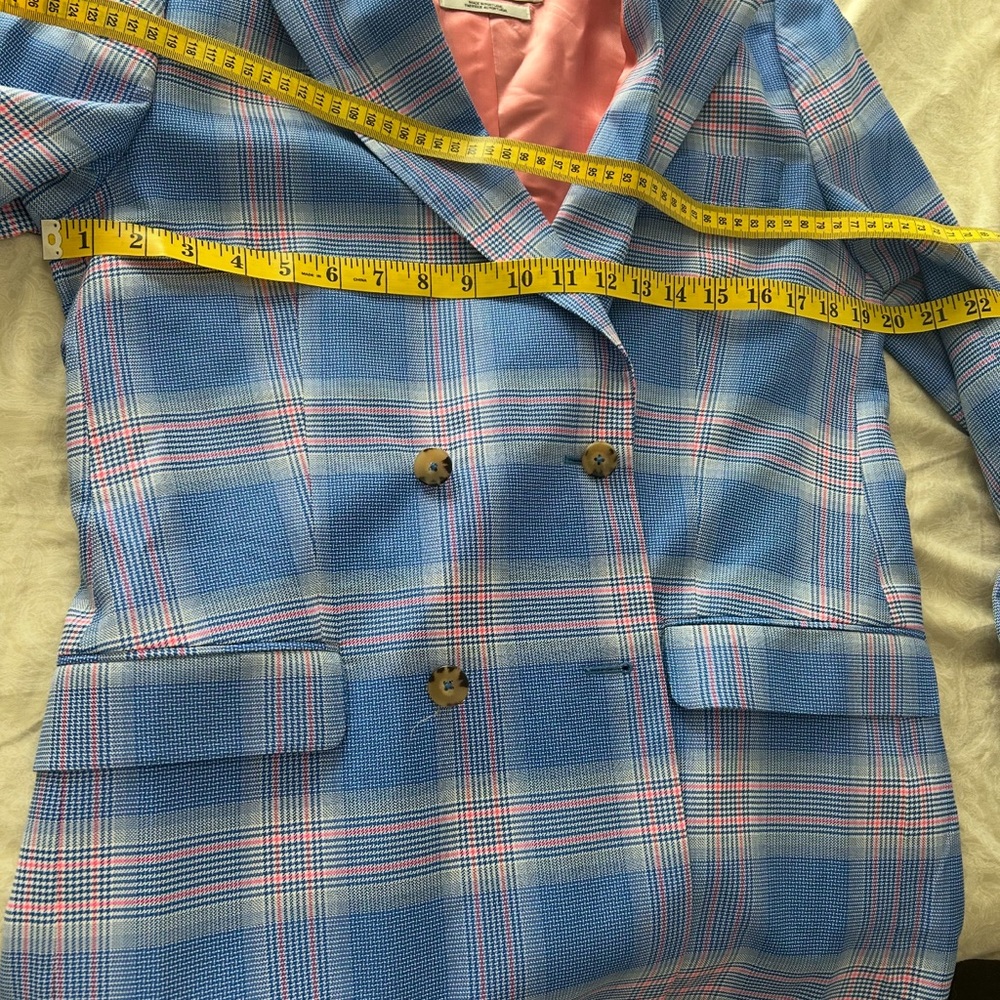 Essentiel Blue & Pink Plaid Double-Breasted Blazer - Picture 14 of 16